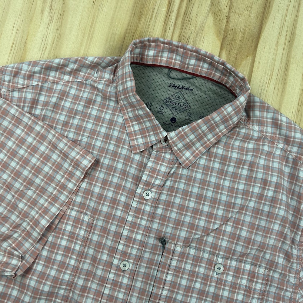 Flag & Anthem Madflex Men's Plaid Button Up Shirt Pink White Large Short Sleeve